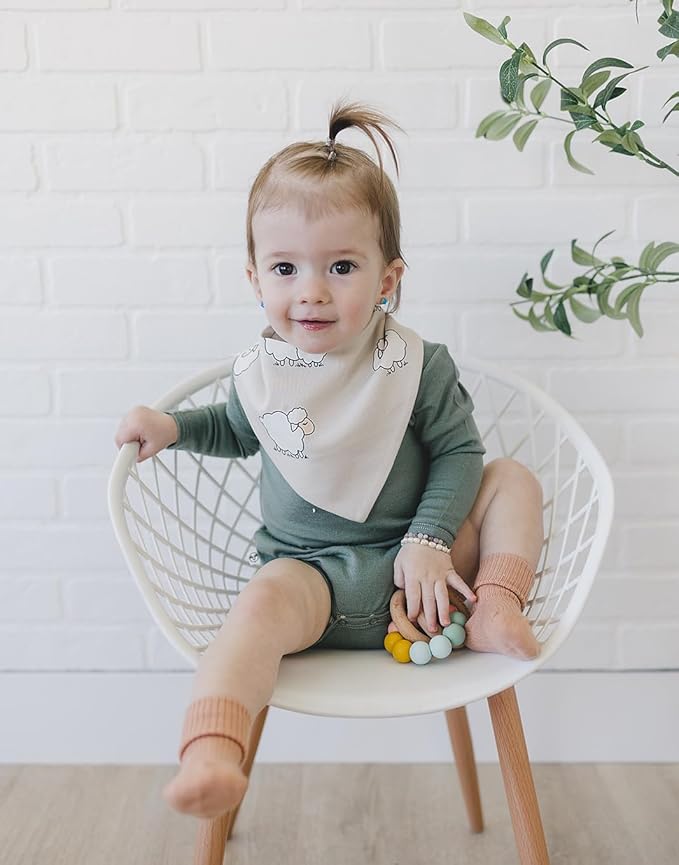 Woolino Merino Wool Baby Bibs - Highly Absorbent Bandana Bib with Cotton Outer Layer and Merino Wool Inner Layer - Pack of 2