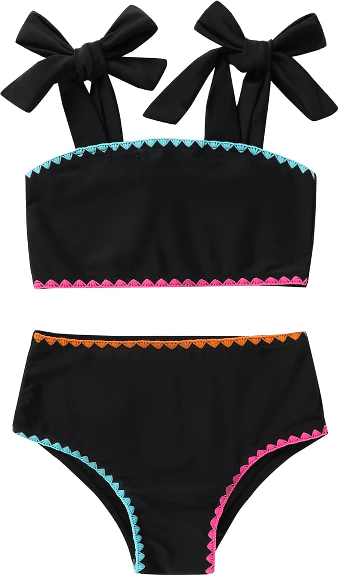 YOUNGER TREE Toddler Girls Two Pieces Swimsuit Color Block Stripe Swimwear Summer Beach Bathing Suit 18M-5T