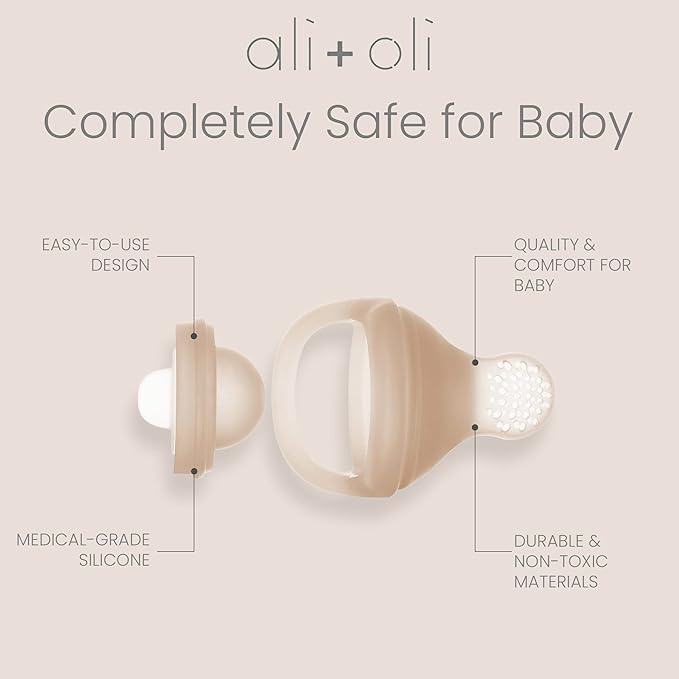 Ali+Oli (2-pc) Food & Fruit Feeder Pacifier (Oat & Coco) Set for Baby, BPA-Free Food-Grade Silicone Fruit Pacifier Feeder, Infant & Toddler Teether Soother, Fruit Teethers for Babies