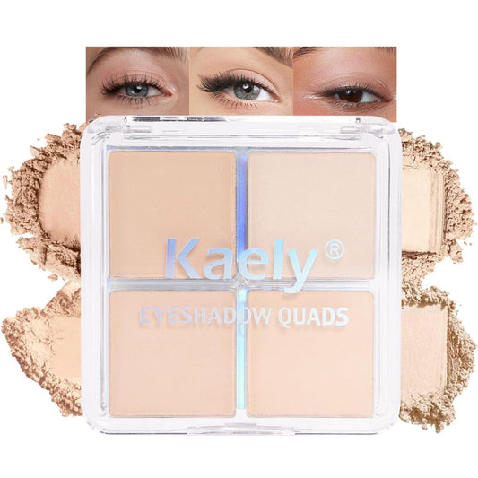 Kaely Powder Eyeshadow Quad, Vanilla Nude Beige Matte Shimmer Eyeshadow Palette Makeup, Neutral Eye Shadow Palette for Older Women Pigmented Waterproof, sombras para ojos, Blendable, Cruelty-free, 10