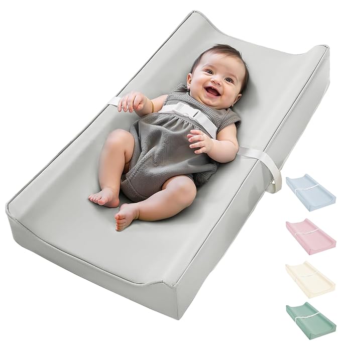Vegan Leather Waterproof Baby Changing Pad - Wipeable, Extra Thick & Portable & Non-Slip Diaper Mat for Dresser, Crib, Travel | Soft & Safe (Gray)