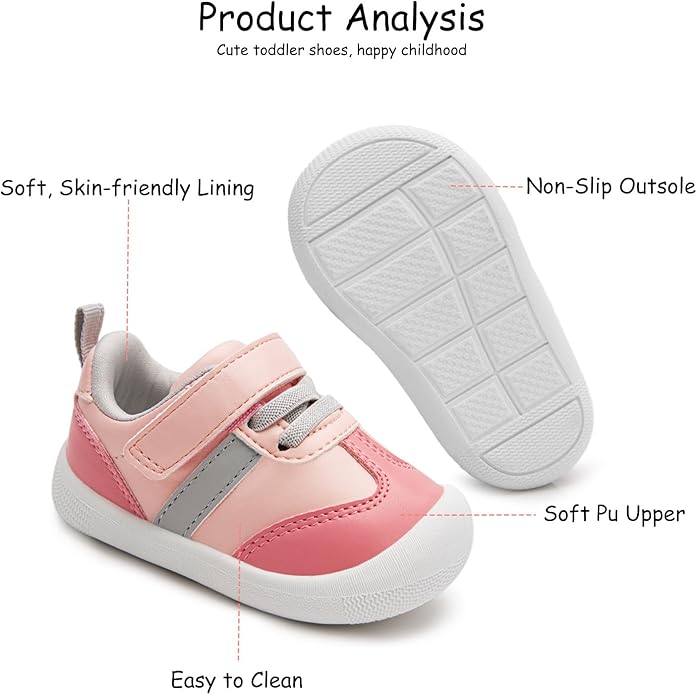 Baby Shoes Boys Girls Barefoot Wide Toe Box Zero Drop First Walkers PU Leather Nonslip Toddler Sneakers for 6-24 Months Infant Walking,Running,Crawling