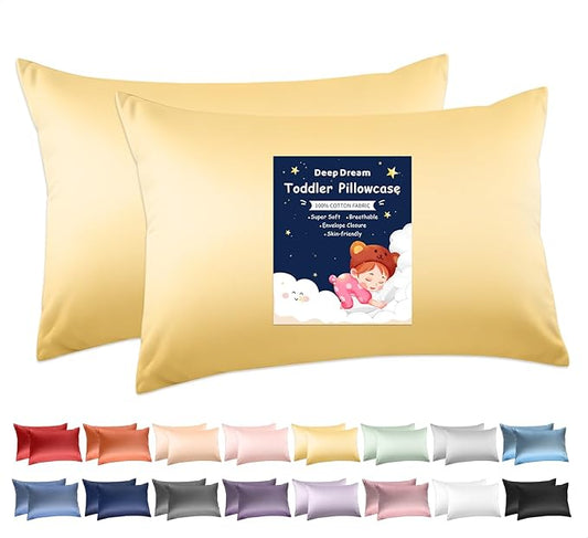 Deep Dream Toddler Pillowcases for 13x18 Pillow 2 Pack, 100% Cotton Travel Pillow Case Cover, 600 Thread Count Cotton Pillow Covers, Soft & Breathable Pillow Cases Envelope Closure, Mustard Yellow