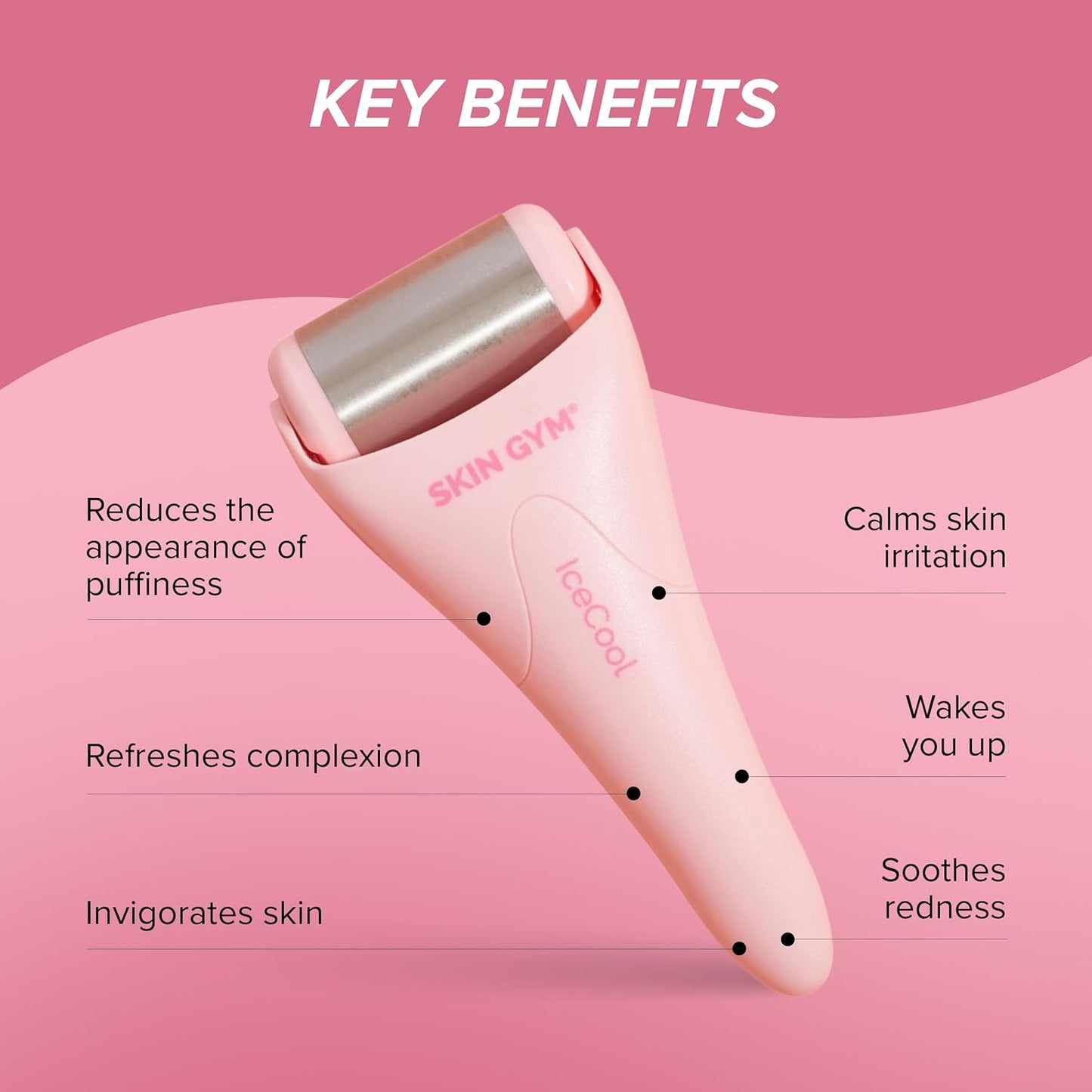 SKIN GYM IceCool Ice Roller, Stainless Steel Cryo Facial Tool for Puffiness and Redness Relief