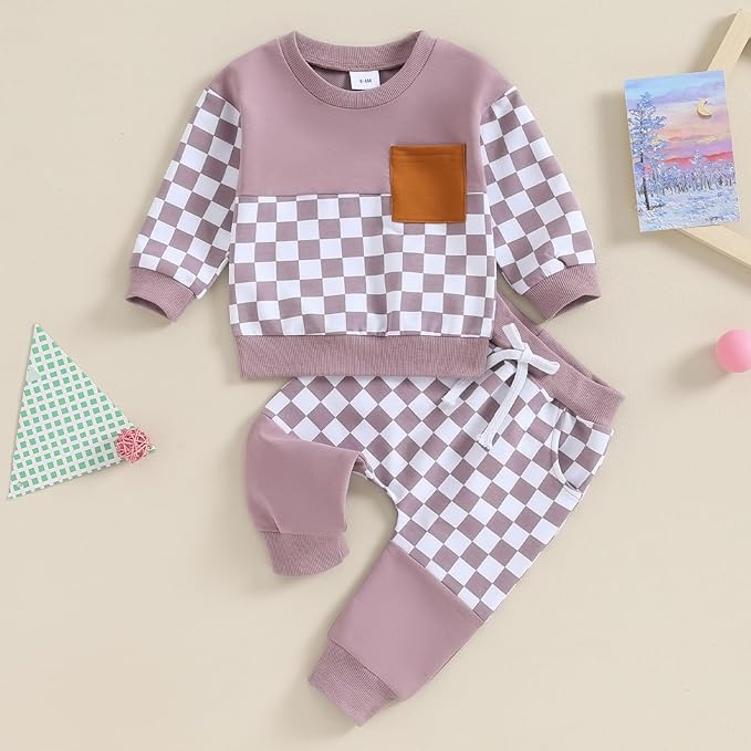 Fernvia Toddler Baby Girl Clothes 3 6 9 12 18 24 Months Fall Outfits Solid Long Sleeve Sweatshirt Tops + Pants Set