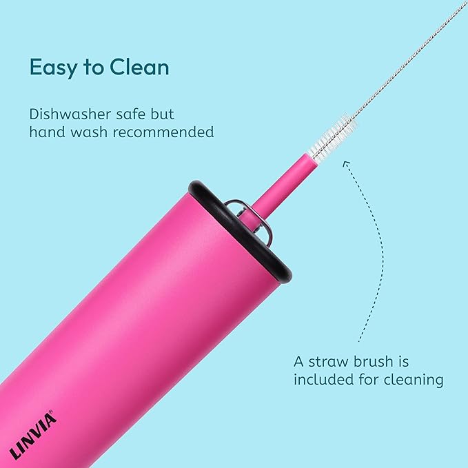 Candy Tumbler, 20 oz Kids Insulated Stainless Steel Water Bottle with Spill Resistant Silicone-Metal Straw and 2-in-1 Lid, BPA-Free, Cup Holder Friendly, Dishwasher Safe, Hot Pink