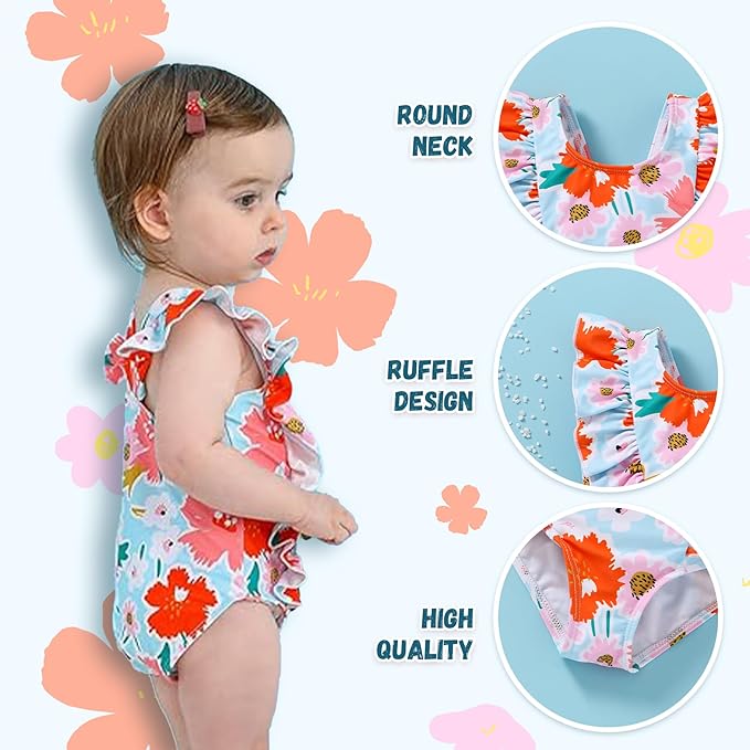 Newborn Baby Girl Ruffle Swimsuit Infant Toddler One Piece Floral Bikini Beach Bathing Swimwear Set
