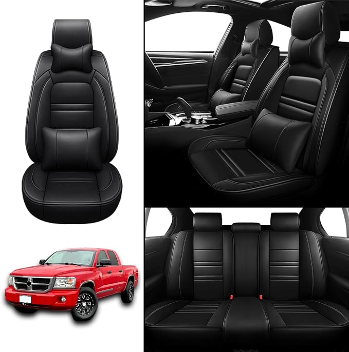 Car Seat Covers for Dodge Dakota 2000-2011 | 5-Seats Seat Covers, Waterproof Seat Protectors, Automotive Seat Covers (Full Set with Pillow,Black)