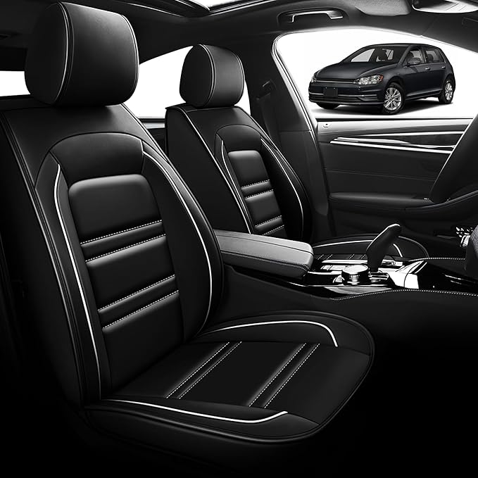 Seat Cover for VW Car Golf 2015-2019 | Car Seat Covers Front Seats, Waterproof Seat Protectors, Automotive Front Seat Covers (Front Seat, Black&White Line)