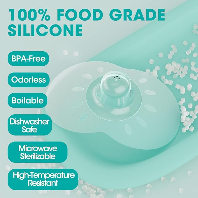 CheriBaby Nipple Shield, Contact Nipple Shield for Breastfeeding with Difficulty Sucking or Flat or Inverted Nipples, 2 Pair with Carrying Case, 100% Food Grade Silicone, BPA/BPS Free, L-24mm