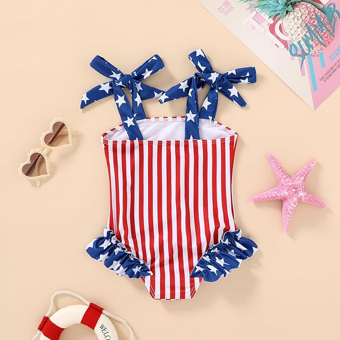 Happy Town Toddler Swimsuit Girl Solid Color Stripe One-Piece Baby Bathing Suits
