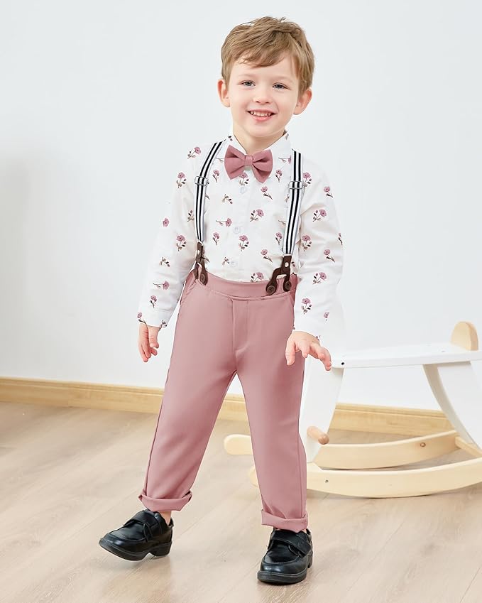 nilikastta Boy Suit Toddler Boy Outfit Boy Dress Shirt with Bowtie/Suspender Pants Gentleman Wedding Outfits 1-10 Years