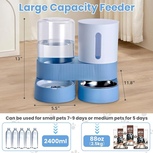 2 Pack Automatic Cat Feeder Stainless Steel Water Dispenser Gravity Food Feeder - Image 2