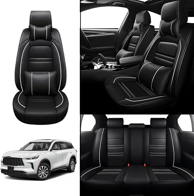 Car Seat Covers for Infiniti qx60 2014-2025 | 5-Seats Seat Covers, Waterproof Seat Protectors, Automotive Seat Covers (Full Set with Pillow,Black&White Line)
