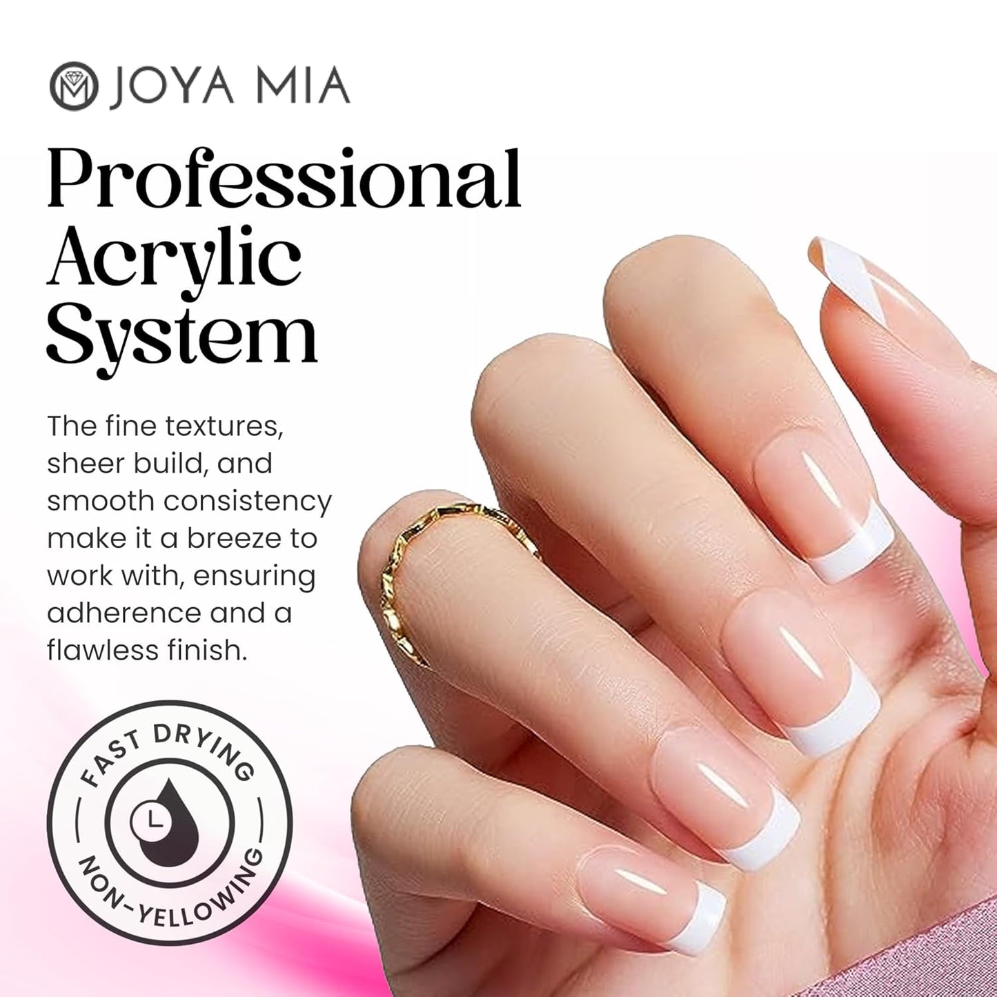 Joya Mia Acrylic Powder for Nails, MMA-Free, Super Adhesion Professional Powder for Flawless & Long-Lasting Nail Enhancements, Easy Application, Vibrant & Stunning Colors - Soft Pink, 32 oz