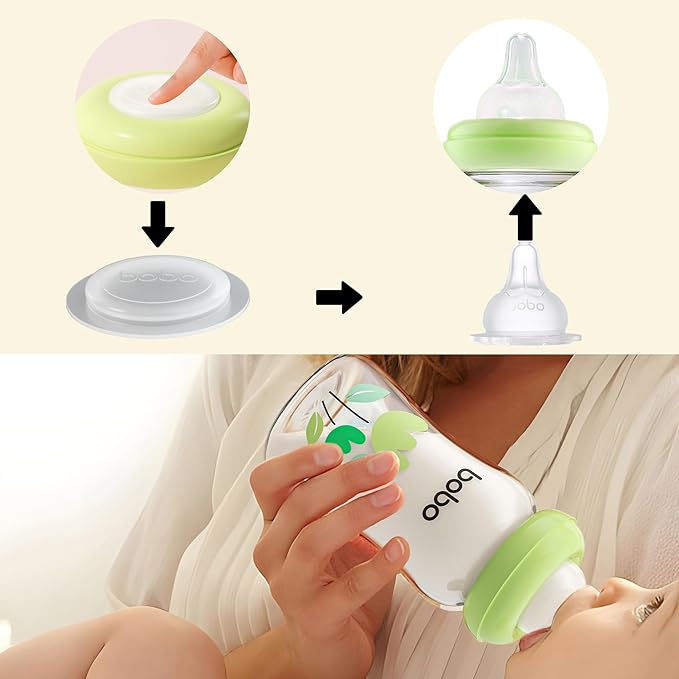 YOHKOH Glass Breast Milk Storage Bottles - 100% Leak-Proof, BPA-Free Breastmilk Storage Containers, Freezer & Dishwasher Safe, Ideal for Nursing Mothers (Green, 5.4oz (Pack of 4))