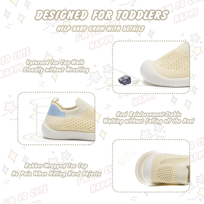 Baby Walking Shoes Toddler Girl Boy Soft Sole Breathable Cotton Canvas Shoes Infant Lightweight Non-Slip Safer Slip-on First Walkers Shoes Casual Tennis Wide Sneakers Rubber Soles Running Outdoor