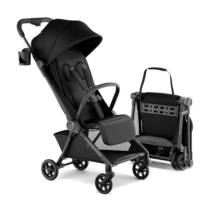 Mompush Nexis Carbon Travel Stroller, Ultra-Lightweight 11.5 lbs, Compact & Airplane Carry-On Approved, One-Second Auto-Fold, One-Hand Full Recline, from Birth to 50 lbs, JPMA Certified