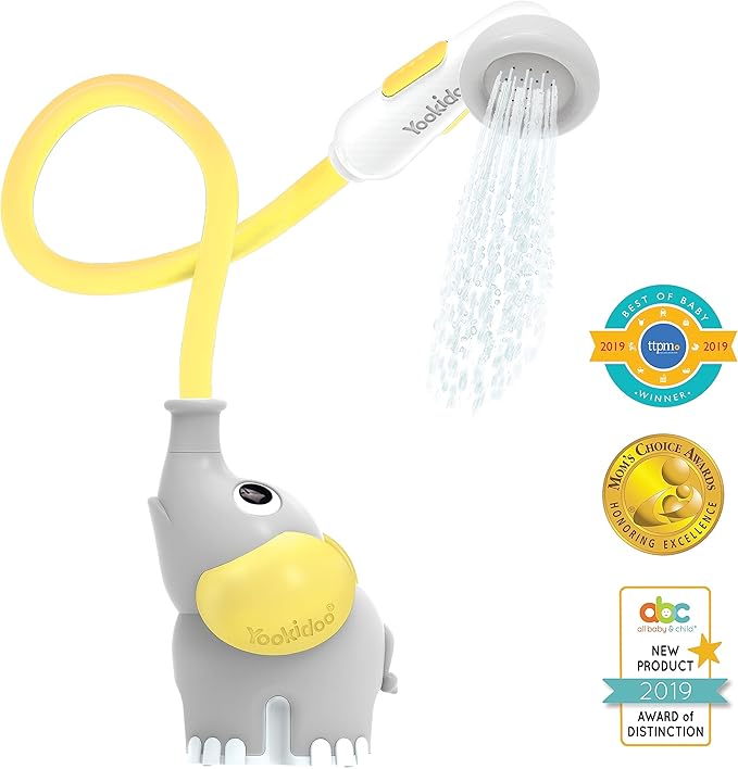 Yookidoo Baby Bath Shower Head - Elephant Water Pump and Trunk Spout - for Newborn Babies in Tub Or Sink (Yellow)