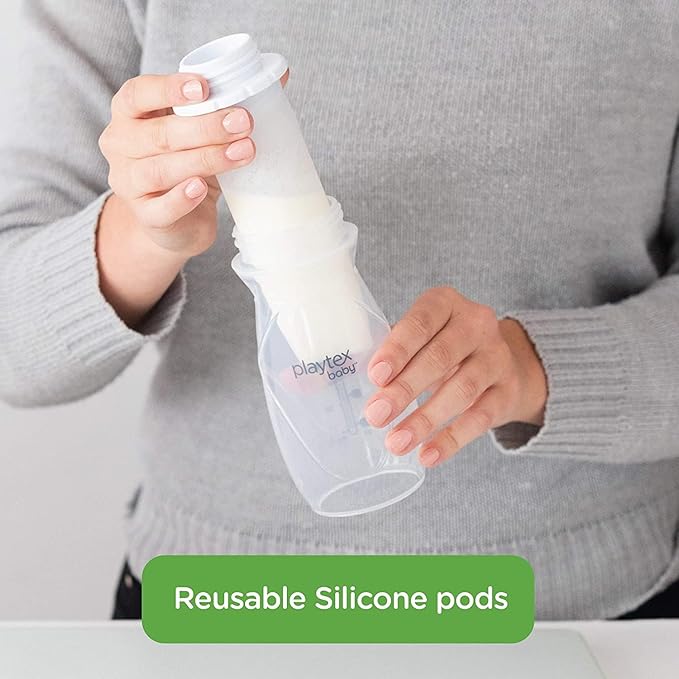 Playtex Baby Nurser Reusable Silicone PODS, 4 Oz (6 Count), Anti-Colic, Gas Reduction, Connects to Breast Pump, Freezer Friendly, Feeding Essentials for Newborn and Breastfeeding Babies