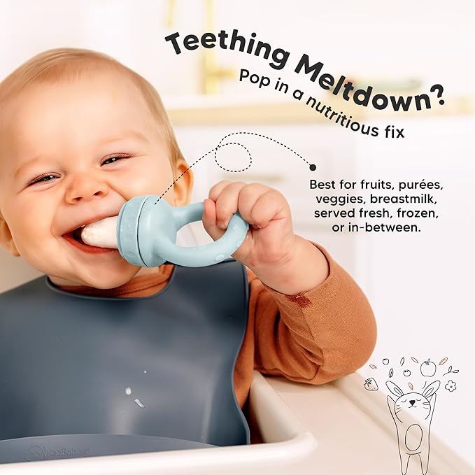KeaBabies Baby Fruit Feeder 2pk - Silicone Baby Food Feeder for Babies 6-12 Months, Breast Milk Popsicle for Teething, Weaning, Freeze Frozen Solid Food, BPA-Free Infant Feeding Essential (Ocean)