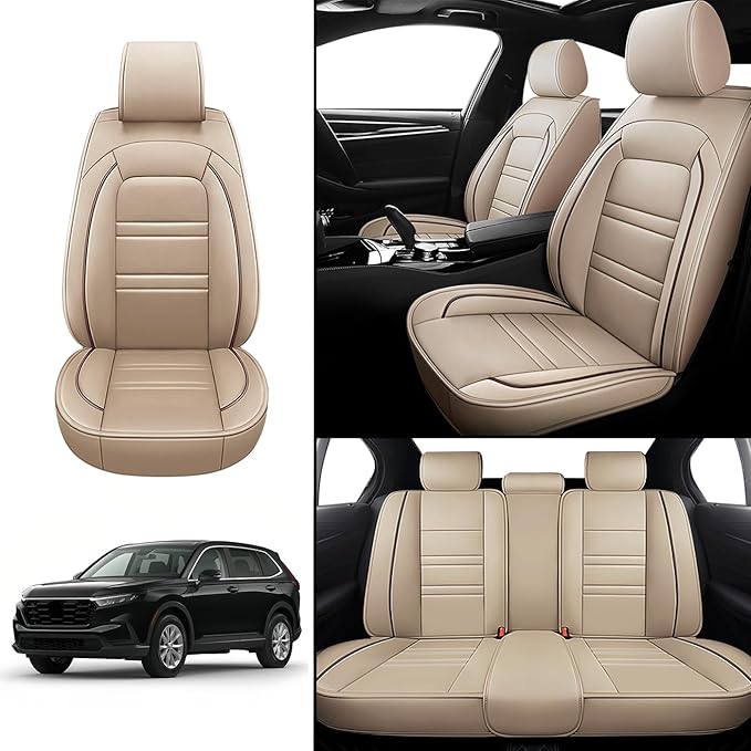 Seat Covers for Honda cr-v 2003-2025 | 5-Seats Leather Seat Covers, Easy to Install Automotive Seat Covers Full Set (Full Set, Beige)