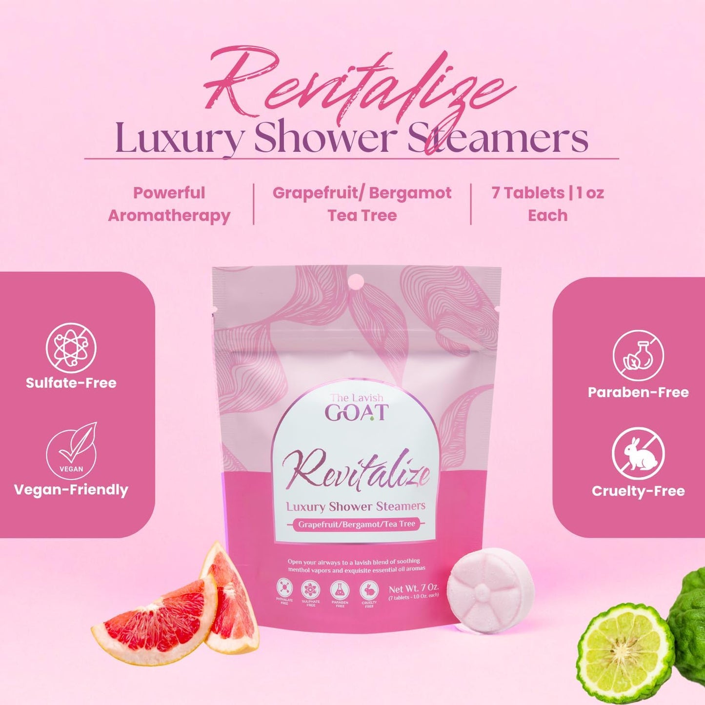 TLG Revitalize Shower Steamers Aromatherapy 7 Pack – USA Made with Menthol, Grapefruit, Bergamot & Tea Tree Essential Oils – Long-Lasting Citrus Shower Bombs – Gift for Men & Women