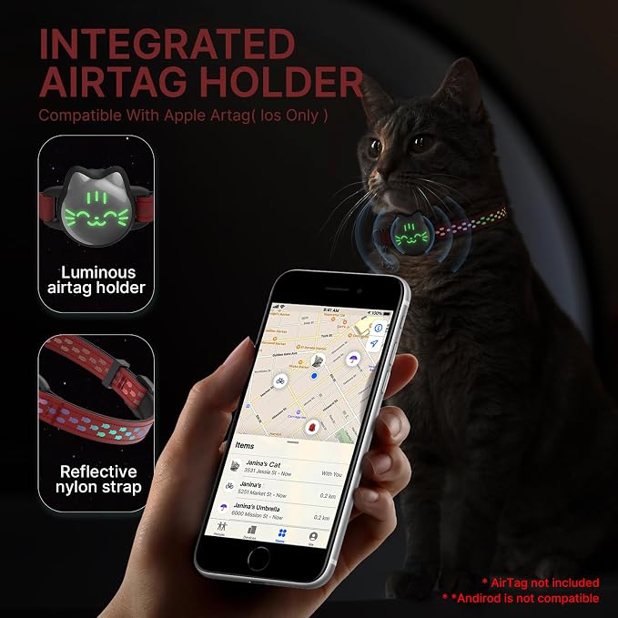 typecase Waterproof Airtag Cat Collar, Reflective Fish Pattern, Lightweight - Image 5