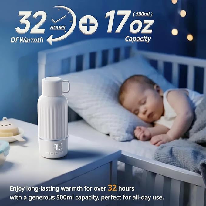 Snow Bear Portable Bottle Warmer for Travel, Fast Heating in 2.5 Mins for Breast Milk, 10200mAh Battery with LED Display, 17oz Large Capacity, Baby Bottle Warmer with Precise Temperature Control