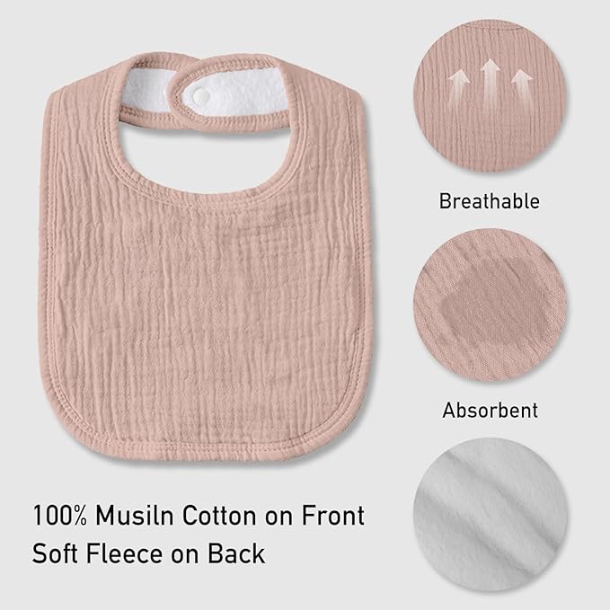 Muslin Baby Drool Bibs for Unisex Boys Girls, 10 Pack Soft Cotton Baby Bib for Teething Drooling, Essentials Shower Gift (10, Light Pink)