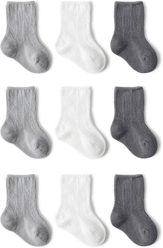 Toddler Socks Unisex Baby Baby Crew Cotton Cuff Socks for Infant Girls Stocking Stuffer for Kids 0-36 Months