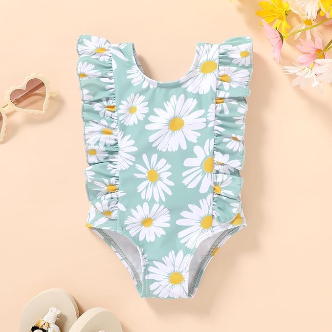 Newborn Baby Girl Ruffle Swimsuit Infant Toddler One Piece Floral Bikini Beach Bathing Swimwear Set