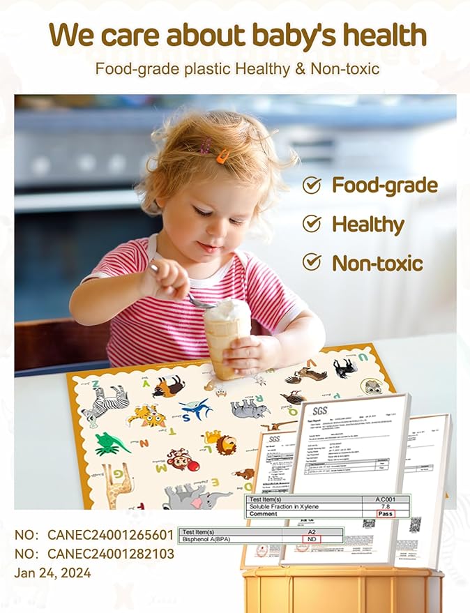 45 Pack Sticky Disposable Placemats for Baby & Toddlers,Toddler Placemat 12"x18" Kids Table Mat for Party, Picnic Table, Restaurants Dining Table Travel Essentials for Toddlers with 3 Designs