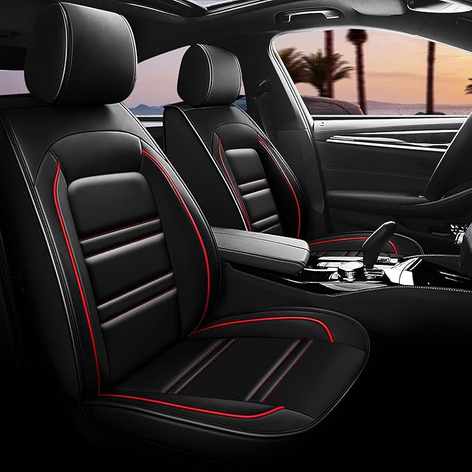 Seat Covers for JP Grand Cherokee 2011-2025 | 5-Seats Leather Seat Covers, Easy to Install Automotive Seat Covers Full Set (Full Set, Black&Red Line)