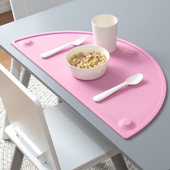 GASARÉ, Extra Large 20 x 11 Inches, Silicone Placemats for Dining Table, Suction Cups, Raised Edges, Non-Slip, Food Grade, BPA Free, Dishwasher Safe, Pink