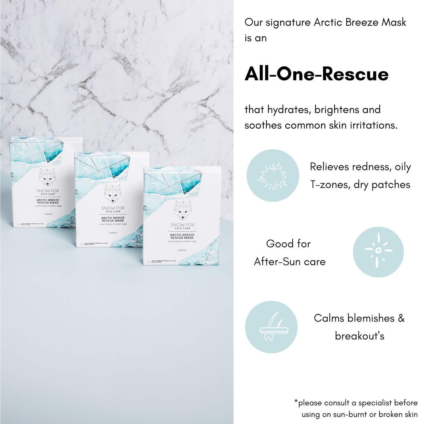 Snow Fox Skincare Arctic Breeze Rescue Mask with Peppermint & Aloe Vera Juice, 1 Pack