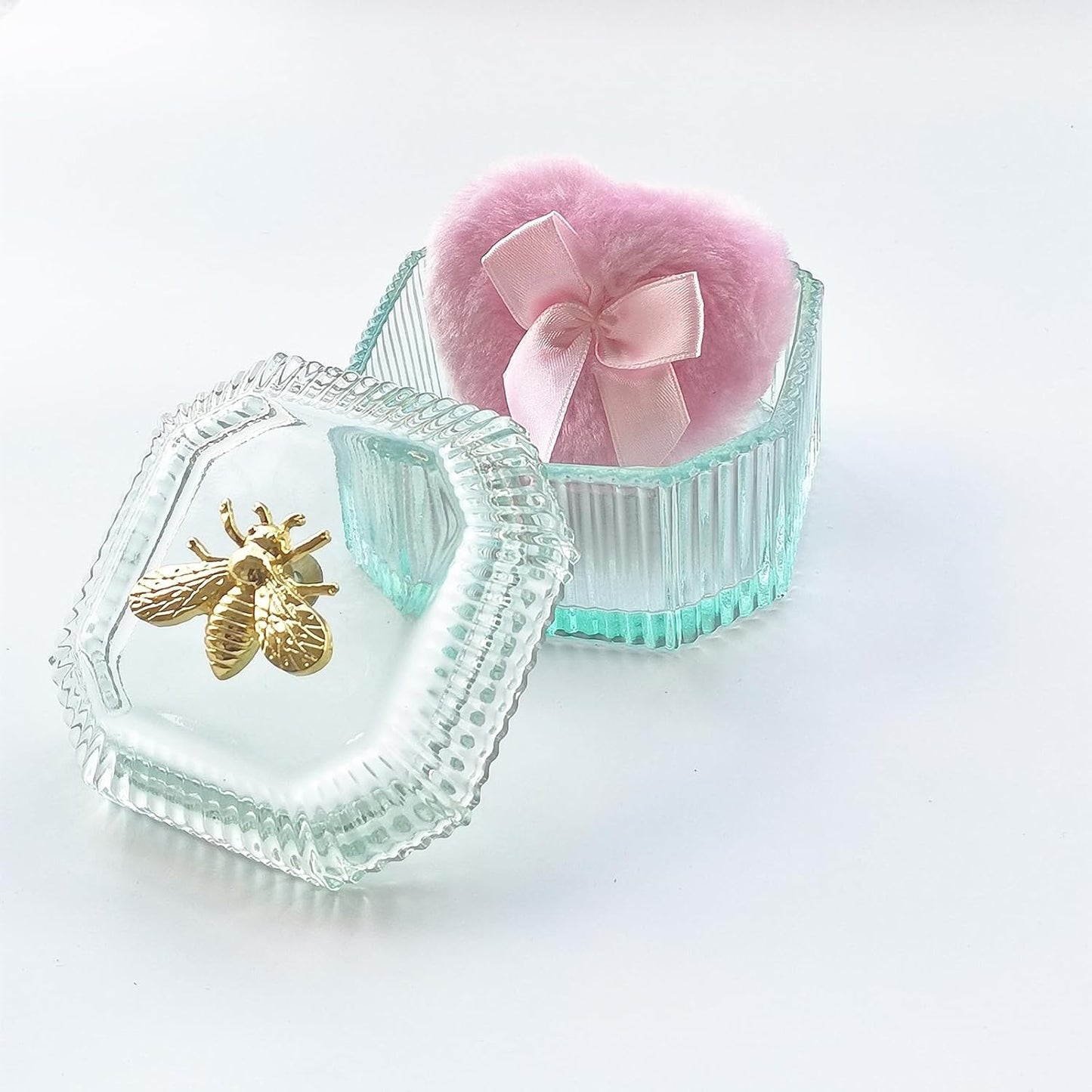 Body Powder Puff and Container - Glass Dusting Powder Container with Soft Puffs Vintage Powder Puff Case for Women & Girls (3.15x3.15x2.56 H IN) - GRB015-Light Green