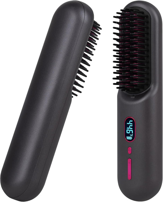 Rechargeable Hot Hair Brush Straightener Heat Pressing Combs Ceramic Electric Straightening Comb, Anti Burn for Natural Black Hair Beard Wigs Holiday Gifts