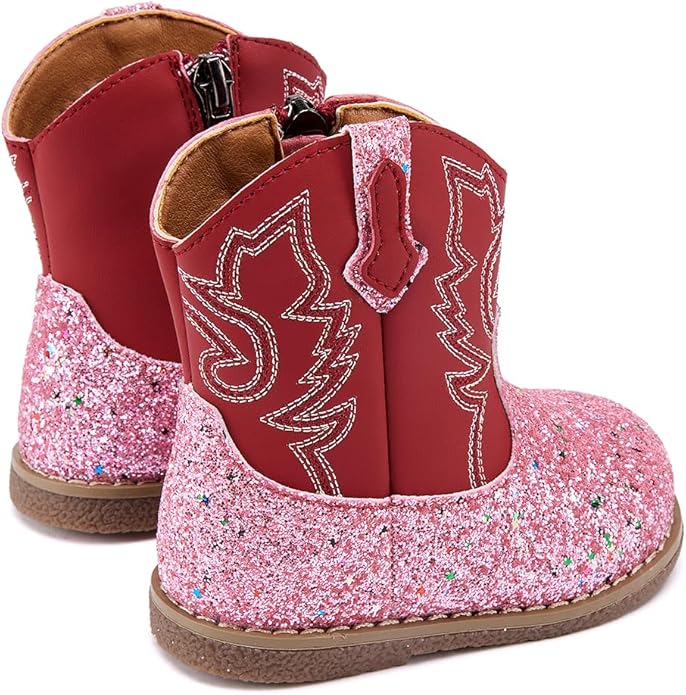 BMCiTYBM Baby Cowboy Cowgirl Boots Infant Western Shoes Boys Girls Round Toe Boots All Seasons 6-24 Months