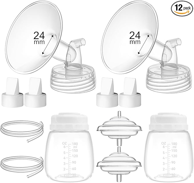 24mm Replacement Pump Parts for Spectra S1 S2 9 Plus Synergy Gold Includes Flange Duckbill Valve Tubing Backflow Protector Bottle,Compatible with Motif Luna Cimilre Ameda MYA Pump