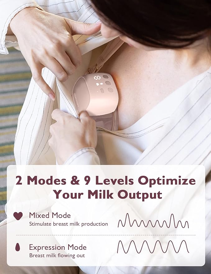 Momcozy S9 Pro Upgraded Wearable Breast Pump, Hands-Free Design with Extended Battery Life & LED Display, Double Electric Portable Pump with 2 Modes & 9 Levels, 24mm, 2-Pack, Pink