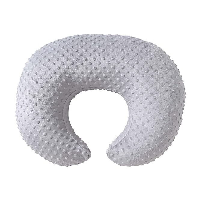 Nursing Pillow and Positioner, Breastfeeding, Bottle Feeding, Baby Sitting Support with Removable Ultra Soft Cover, Tummy Time Support for Baby Boys and Girls (Gray)