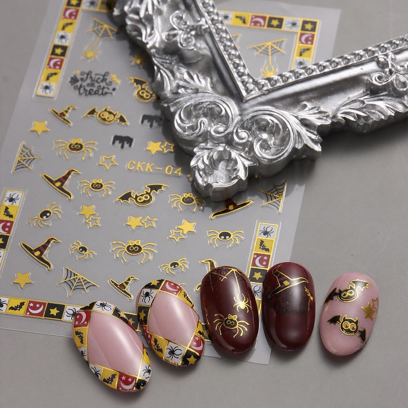 8Pcs Halloween Nail Stickers Spider Web Nail Decals Gold DIY Self Adhesive Ghost Cobweb Nail Design Halloween Nail Decoration Supplies Holiday Manicure Accessories for Women Girls