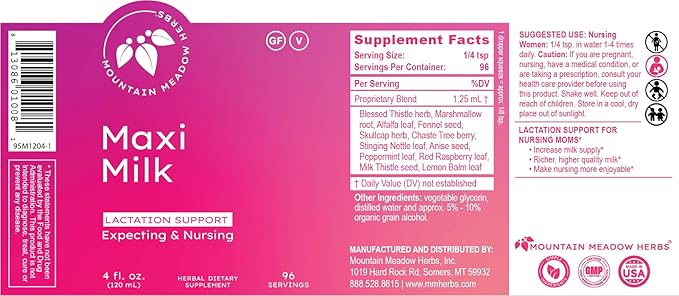Mountain Meadow Herbs Maxi-Milk- Natural Liquid Lactation Support to Increase Breast Milk Production Quickly & Effectively for Breastfeeding Moms - 2 oz