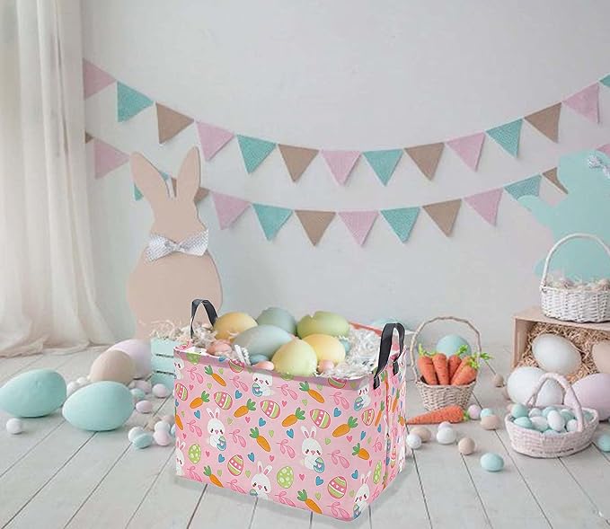 Easter Gift Eggs Storage Basket Kids Toys Storage Basket Organizer Box Clothes Laundry Hamper Bunny Nursery Basket with Handles