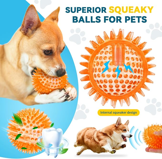 SHARLOVY 3'' Squeaky Balls for Small Dogs, 4 Colors Spiky Dog Balls for Puppy - Image 5
