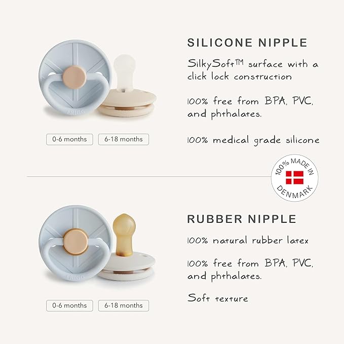 FRIGG Little Viking Natural Rubber Baby Pacifier 2-Pack | Made in Denmark | BPA-Free (Cocoa/Cream, 0-6 Months)