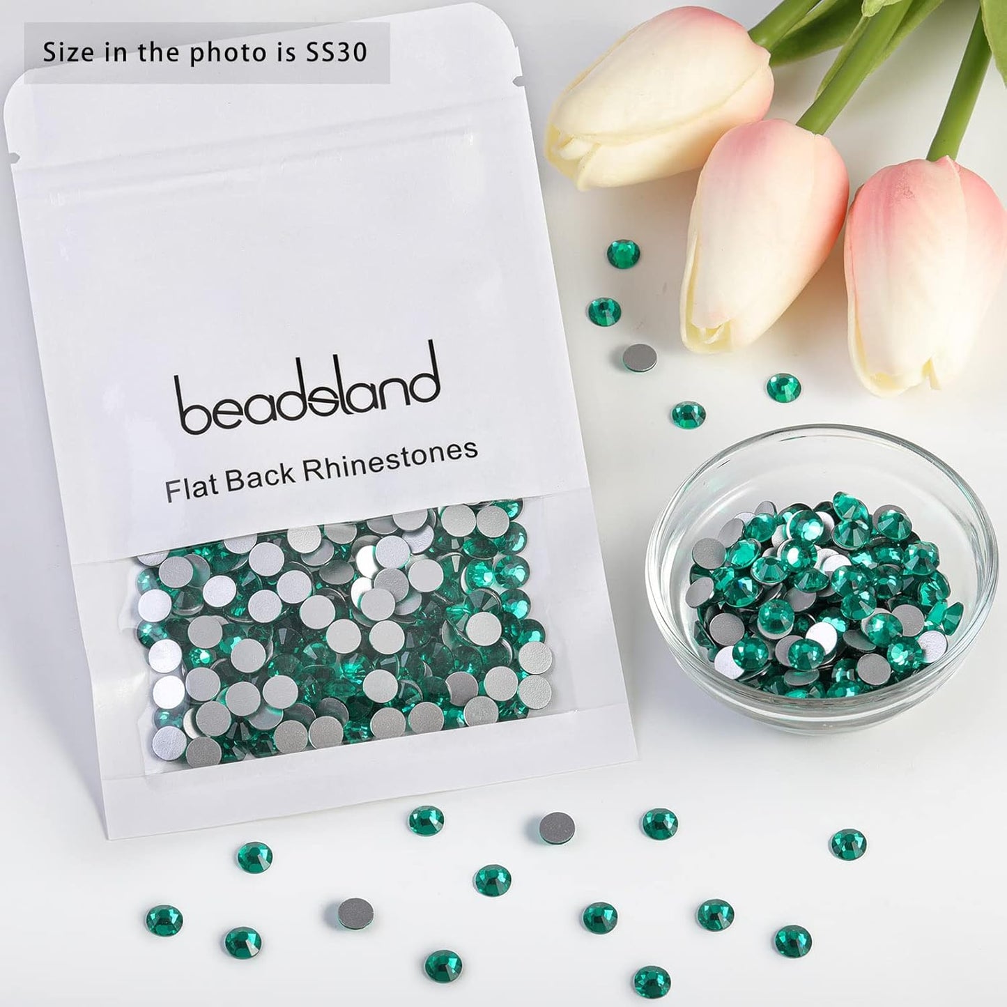 beadsland Flat Back Crystal Rhinestones Round Gems, Blue Zircon (6.4-6.6mm) SS30/288pcs