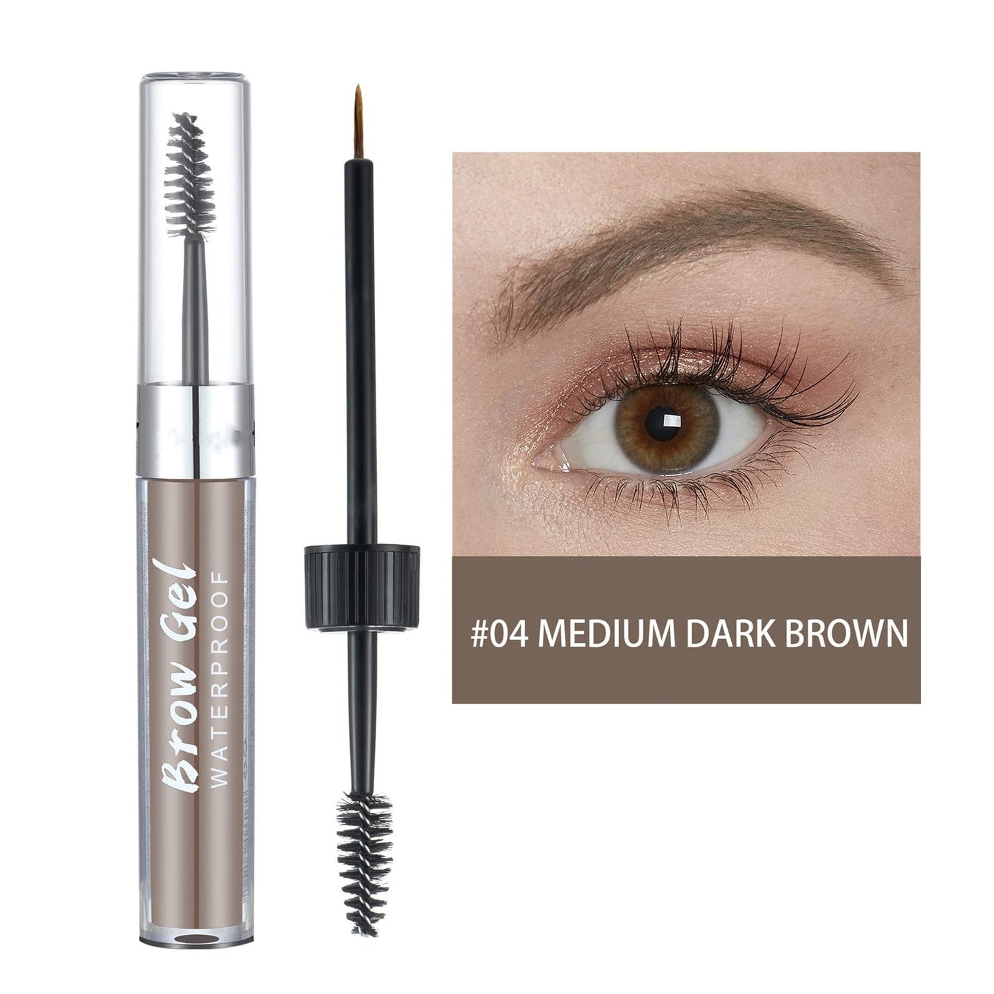 MAEPEOR Waterproof Eyebrow Gel 8 Colors Full-pigmented Long Lasting Liquid Brow Gel for Fuller & Defined Looking (#04 Medium Dark Brown）