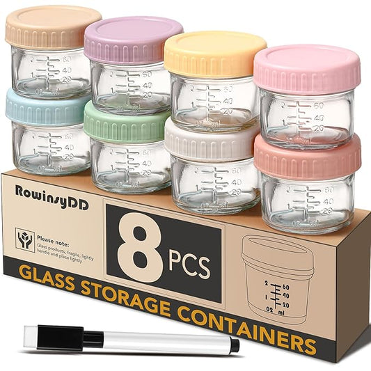 8 Pack Glass Baby Food Storage Containers, 4 oz Leakproof Baby Food Jars with Lids, Small Glass Food Containers for Infant Baby, Freezer Safe